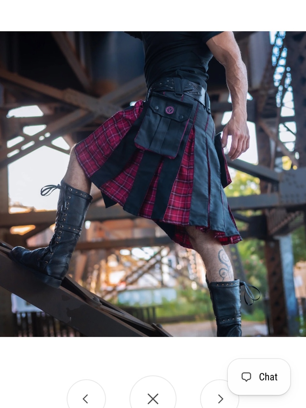 Verillas or Versatta Men's pink Plaid Utility Kilt with Black Panels medium